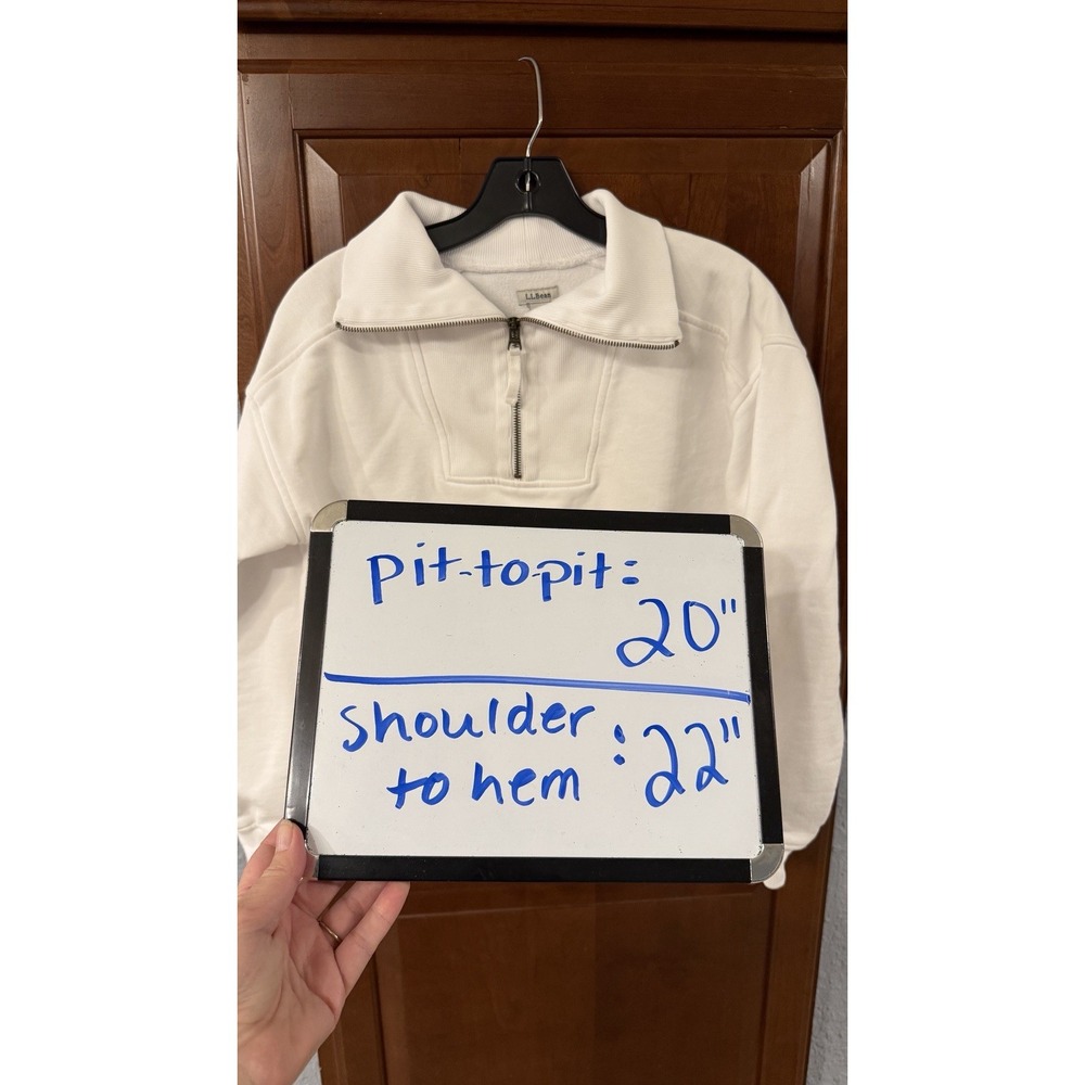 LL Bean White Heavyweight Cropped Women's Small 1/2 Zip Long Sleeve - Picture 7 of 7
